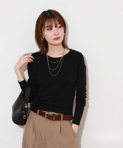 ACE(エース)の「ACE オーガニックコットン フライス Tシャツ 長袖 デオドラント UV加工(Tシャツ/カットソー・レディース・ネイビー系/マスタード/チャコール/ブラウン/パープル/ブルーグリーン/ブラック/ホワイト/カーキ/ピンク・4L/3L/LL/M/L/XL)」の2枚目の写真
