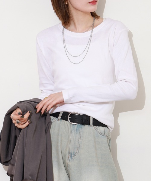ACE(エース)の「ACE オーガニックコットン フライス Tシャツ 長袖 デオドラント UV加工(Tシャツ/カットソー・レディース・ネイビー系/マスタード/チャコール/ブラウン/パープル/ブルーグリーン/ブラック/ホワイト/カーキ/ピンク・4L/3L/LL/M/L/XL)」の13枚目の写真