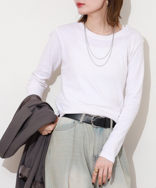 ACE(エース)の「ACE オーガニックコットン フライス Tシャツ 長袖 デオドラント UV加工(Tシャツ/カットソー・レディース・ネイビー系/マスタード/チャコール/ブラウン/パープル/ブルーグリーン/ブラック/ホワイト/カーキ/ピンク・4L/3L/LL/M/L/XL)」の14枚目の写真