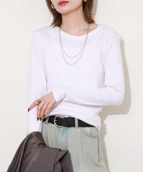 ACE(エース)の「ACE オーガニックコットン フライス Tシャツ 長袖 デオドラント UV加工(Tシャツ/カットソー・レディース・ネイビー系/マスタード/チャコール/ブラウン/パープル/ブルーグリーン/ブラック/ホワイト/カーキ/ピンク・4L/3L/LL/M/L/XL)」の12枚目の写真