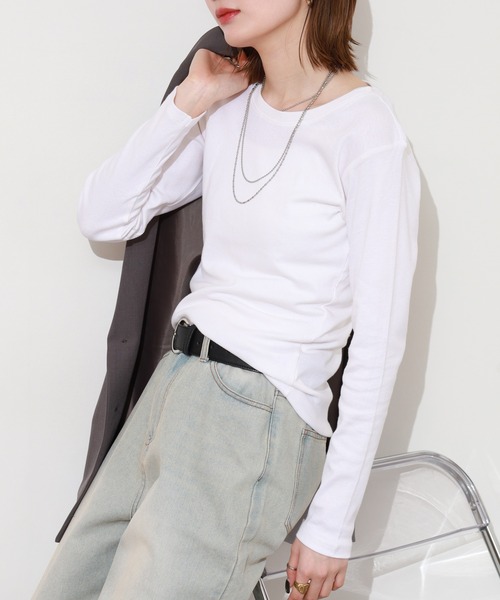 ACE(エース)の「ACE オーガニックコットン フライス Tシャツ 長袖 デオドラント UV加工(Tシャツ/カットソー・レディース・ネイビー系/マスタード/チャコール/ブラウン/パープル/ブルーグリーン/ブラック/ホワイト/カーキ/ピンク・4L/3L/LL/M/L/XL)」の15枚目の写真