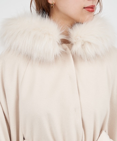 完売♡ロイヤルパーティー♡ケープファーコート新品タグ付アイボリー ROYAL PARTY アウター レディース 「ZOZO限定」フードファー