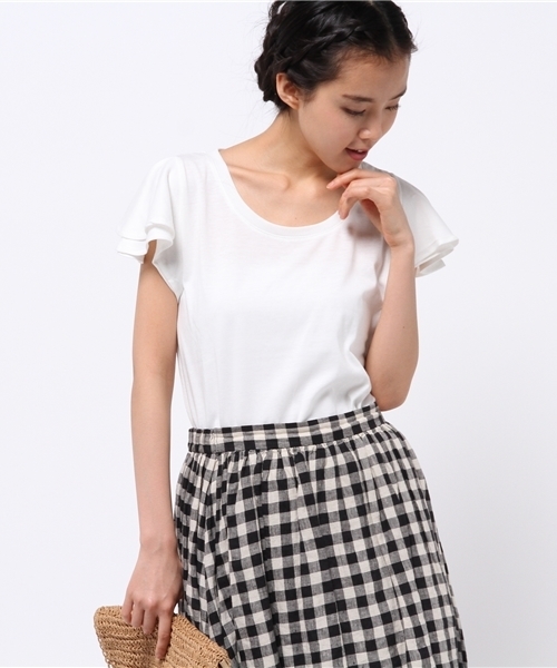 DISCOAT（ディスコート）の「【Discoat】袖フリルT（Tシャツ/カットソー・レディース・オフホワイト/ネイビー/グレー/その他19・ﾌﾘ-）」の2枚目の写真