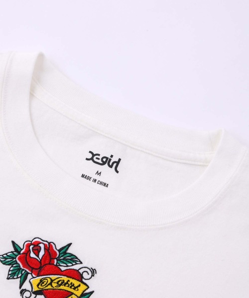 X-girl（エックスガール）の「ROSE HEART EMBROIDERY S/S BABY TEE（Tシャツ/カットソー・レディース・ライトブルー/ブラック/ホワイト・S/M）」の6枚目の写真