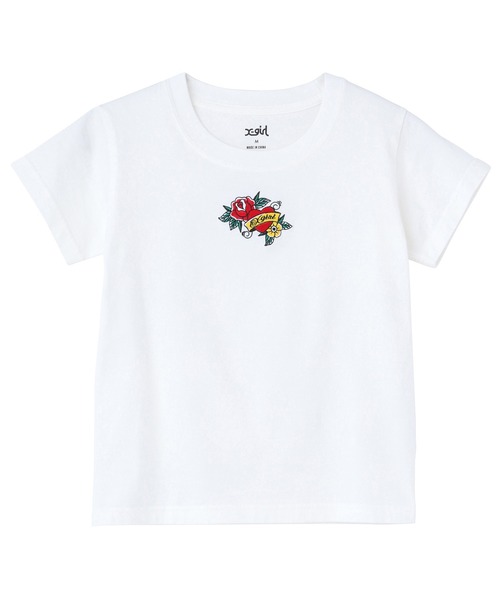 X-girl（エックスガール）の「ROSE HEART EMBROIDERY S/S BABY TEE（Tシャツ/カットソー・レディース・ライトブルー/ブラック/ホワイト・S/M）」の11枚目の写真