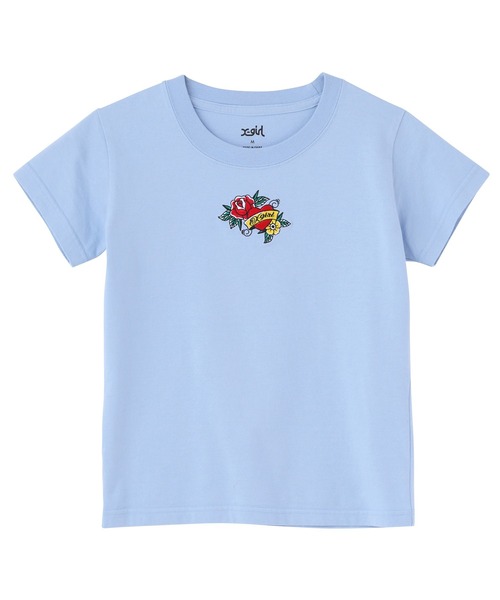 X-girl（エックスガール）の「ROSE HEART EMBROIDERY S/S BABY TEE（Tシャツ/カットソー・レディース・ライトブルー/ブラック/ホワイト・S/M）」の12枚目の写真