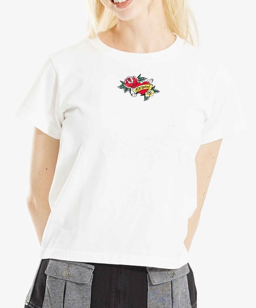 X-girl（エックスガール）の「ROSE HEART EMBROIDERY S/S BABY TEE（Tシャツ/カットソー・レディース・ライトブルー/ブラック/ホワイト・S/M）」の15枚目の写真