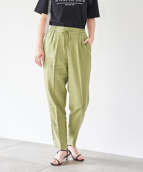 coen（コーエン）の「接触冷感リネンレーヨンテーパードカラーパンツ（その他パンツ・レディース・オリーブ/ピンク/ケリー/ロイヤルブルー/ベージュ/ブラック・S/M/L）」の4枚目の写真