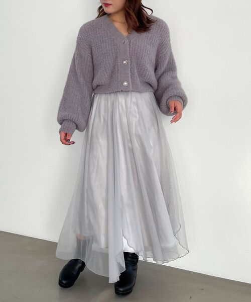 MAJESTIC LEGON（マジェスティックレゴン）の「オーガンジーヘムスカート（スカート・レディース・グレー/アイボリー/ピンクベージュ・MEDIUM）」の4枚目の写真