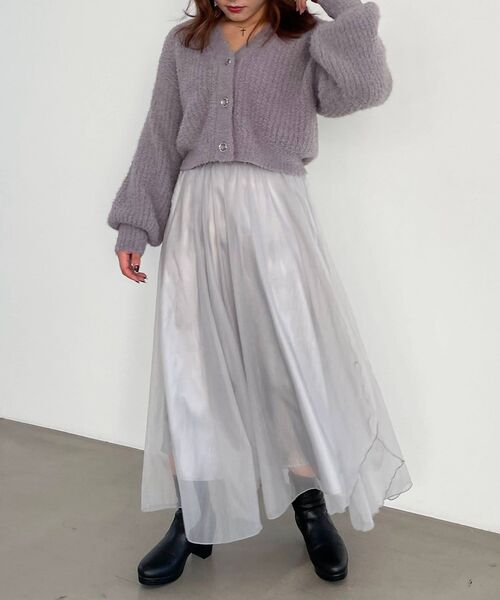 MAJESTIC LEGON（マジェスティックレゴン）の「オーガンジーヘムスカート（スカート・レディース・グレー/アイボリー/ピンクベージュ・MEDIUM）」の5枚目の写真