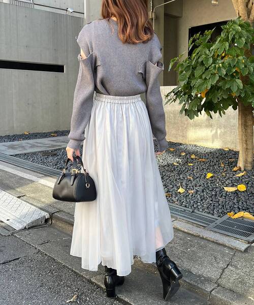 MAJESTIC LEGON（マジェスティックレゴン）の「オーガンジーヘムスカート（スカート・レディース・グレー/アイボリー/ピンクベージュ・MEDIUM）」の10枚目の写真