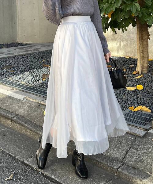MAJESTIC LEGON（マジェスティックレゴン）の「オーガンジーヘムスカート（スカート・レディース・グレー/アイボリー/ピンクベージュ・MEDIUM）」の11枚目の写真