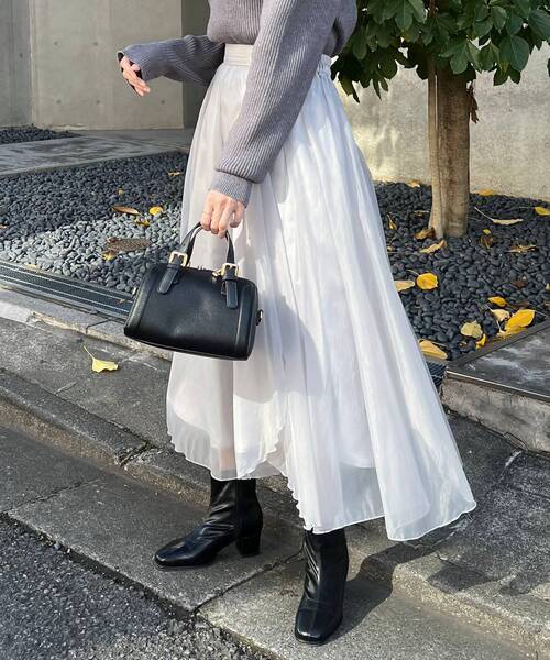 MAJESTIC LEGON（マジェスティックレゴン）の「オーガンジーヘムスカート（スカート・レディース・グレー/アイボリー/ピンクベージュ・MEDIUM）」の12枚目の写真