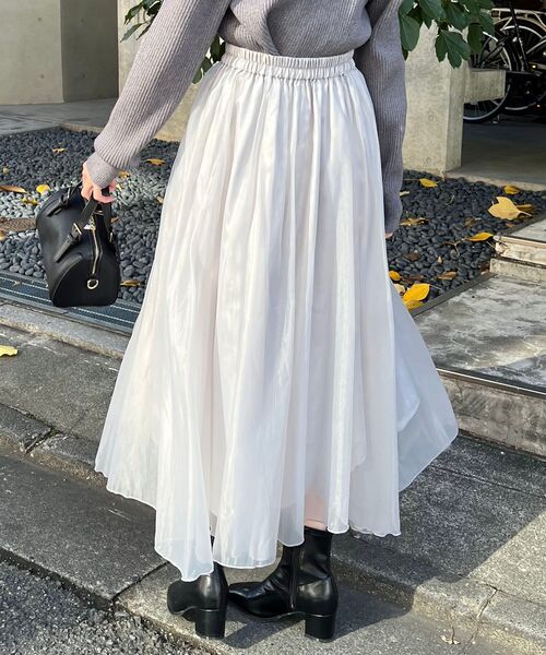 MAJESTIC LEGON（マジェスティックレゴン）の「オーガンジーヘムスカート（スカート・レディース・グレー/アイボリー/ピンクベージュ・MEDIUM）」の14枚目の写真