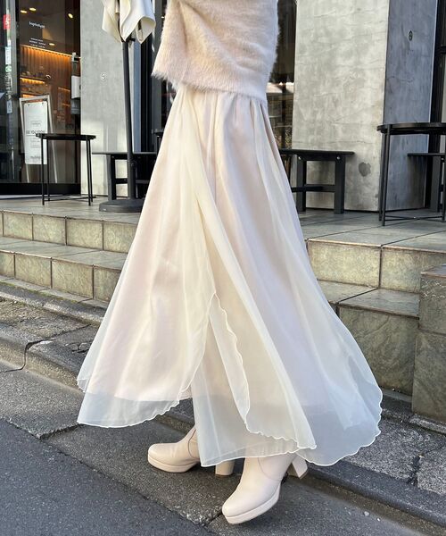 MAJESTIC LEGON（マジェスティックレゴン）の「オーガンジーヘムスカート（スカート・レディース・グレー/アイボリー/ピンクベージュ・MEDIUM）」の22枚目の写真