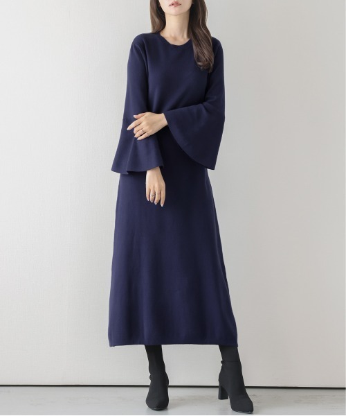 AMELY(エミリー)の「フレア袖ワンピーズ(ワンピース・レディース・ブラック/ネイビー/ベージュ/ライトグレー・フリー)」の4枚目の写真