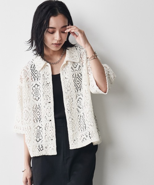 CHIC STYLE（シックスタイル）の「＜大きいサイズ＞レースショートシャツ シックスタイル（シャツ/ブラウス・レディース・アイボリー/ブラック・4L/3L/5L/LL/L）」の19枚目の写真