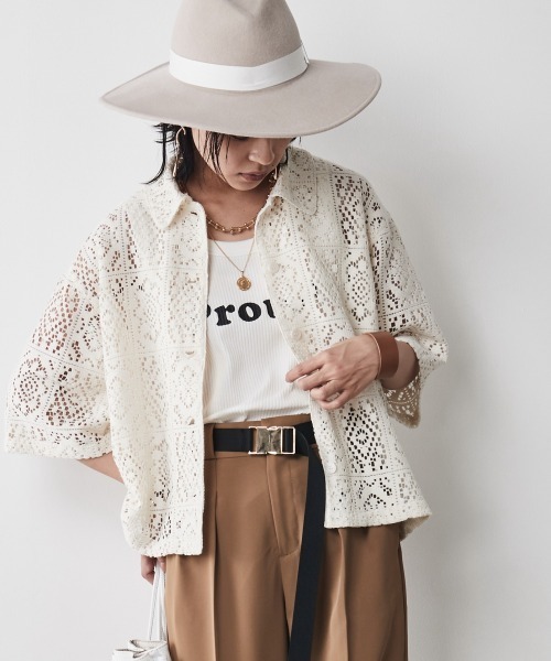 CHIC STYLE（シックスタイル）の「＜大きいサイズ＞レースショートシャツ シックスタイル（シャツ/ブラウス・レディース・アイボリー/ブラック・4L/3L/5L/LL/L）」の17枚目の写真