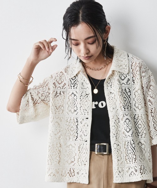 CHIC STYLE（シックスタイル）の「＜大きいサイズ＞レースショートシャツ シックスタイル（シャツ/ブラウス・レディース・アイボリー/ブラック・4L/3L/5L/LL/L）」の3枚目の写真