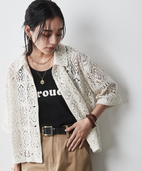 CHIC STYLE（シックスタイル）の「＜大きいサイズ＞レースショートシャツ シックスタイル（シャツ/ブラウス・レディース・アイボリー/ブラック・4L/3L/5L/LL/L）」の5枚目の写真