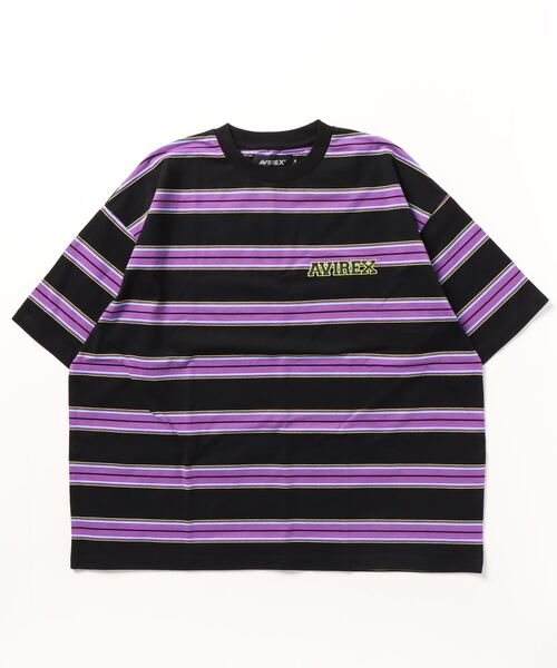 AVIREX（アヴィレックス）の「【直営店限定】BORDER LOGO SHORT SLEEVE T-SHIRT / ボーダー ロゴ 半袖 Tシャツ / AVIREX / アヴィレックス（Tシャツ/カットソー・メンズ・パープル/グリーン・L/M）」の2枚目の写真