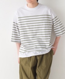 メンズパネルボーダーコットン5分袖Tシャツ