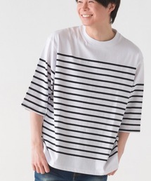 メンズパネルボーダーコットン5分袖Tシャツ