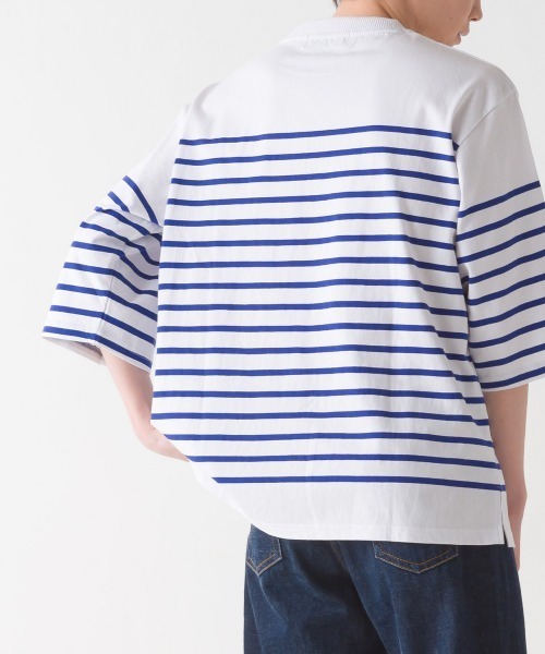 OMNES(オムネス)の「メンズパネルボーダーコットン5分袖Tシャツ(Tシャツ/カットソー・メンズ・ネイビー×ホワイト/ホワイト×ブラック/ホワイト×グリーン/ホワイト×ブルー・LARGE/MEDIUM)」の20枚目の写真