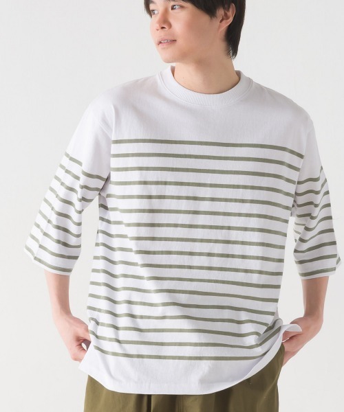 OMNES(オムネス)の「メンズパネルボーダーコットン5分袖Tシャツ(Tシャツ/カットソー・メンズ・ネイビー×ホワイト/ホワイト×ブラック/ホワイト×グリーン/ホワイト×ブルー・LARGE/MEDIUM)」の12枚目の写真