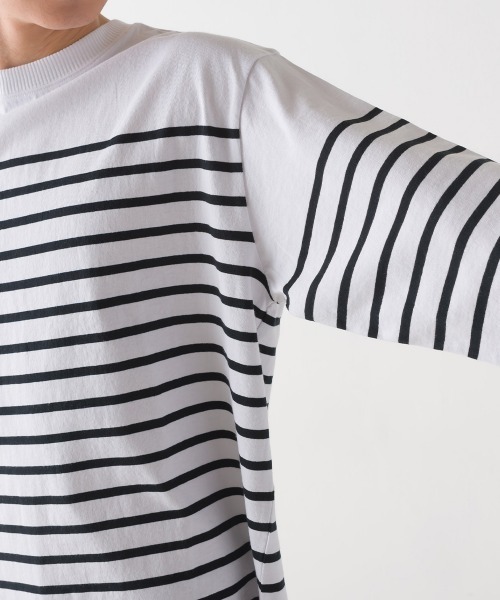 OMNES(オムネス)の「メンズパネルボーダーコットン5分袖Tシャツ(Tシャツ/カットソー・メンズ・ネイビー×ホワイト/ホワイト×ブラック/ホワイト×グリーン/ホワイト×ブルー・LARGE/MEDIUM)」の22枚目の写真