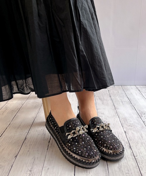 Noubel Voug Relax（ヌーベルヴォーグリラックス）の「ストーンチュールスリッポン（スリッポン・レディース・ブラック/ホワイト・23cm/23.5cm/24cm/24.5cm）」の7枚目の写真