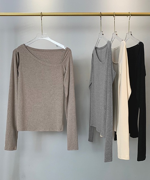 Jewelobe(ジュエローブ)の「アシンメトリーカットアウトトップス(Tシャツ/カットソー・レディース・ブラック/アイボリー/グレー/ブラウン・FREE)」の11枚目の写真