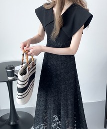 ビックカラーシアージャガード切替フレアワンピース