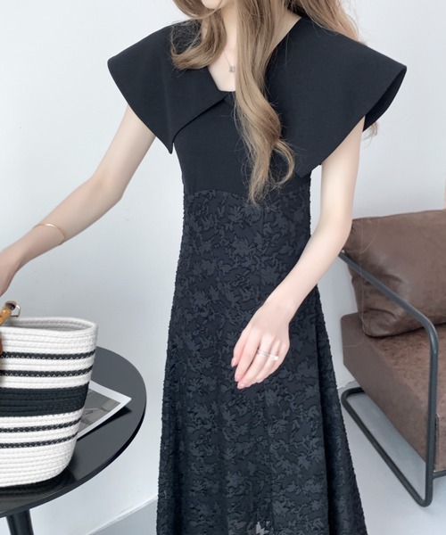 ABITOKYO(アビトーキョー)の「ビックカラーシアージャガード切替フレアワンピース(ワンピース・レディース・ホワイト/ブラック・S/M)」の6枚目の写真