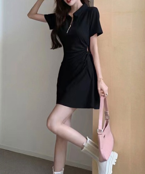 SPIGA（スピーガ）の「ｻｲﾄﾞｼｬｰﾘﾝｸﾞﾊｰﾌZIPﾜﾝﾋﾟｰｽ（ワンピース・レディース・グレー/ブラック・FREE）」の2枚目の写真