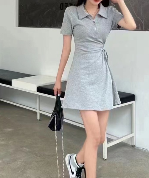 SPIGA（スピーガ）の「ｻｲﾄﾞｼｬｰﾘﾝｸﾞﾊｰﾌZIPﾜﾝﾋﾟｰｽ（ワンピース・レディース・グレー/ブラック・FREE）」の6枚目の写真