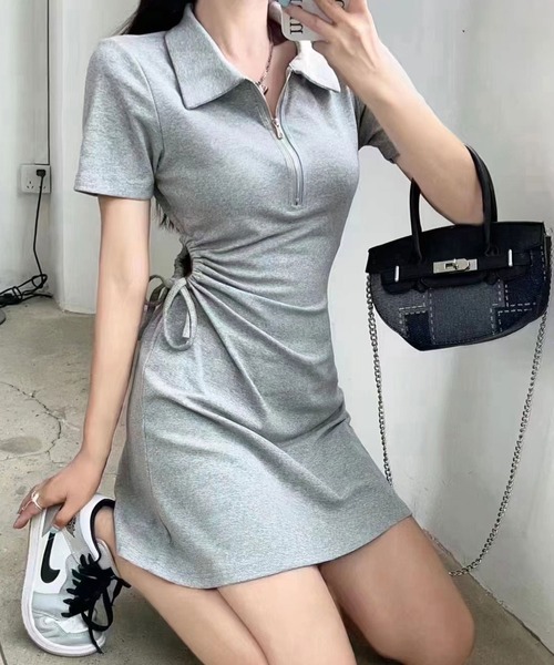 SPIGA（スピーガ）の「ｻｲﾄﾞｼｬｰﾘﾝｸﾞﾊｰﾌZIPﾜﾝﾋﾟｰｽ（ワンピース・レディース・グレー/ブラック・FREE）」の17枚目の写真