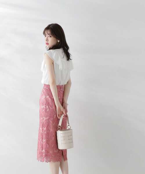 PROPORTION BODY DRESSING(プロポーションボディドレッシング)の「メッシュフラワーケミカルレースタイトスカート(スカート・レディース・ネイビー/オフホワイト/ピンク・SMALL/MEDIUM/X-SMALL)」の8枚目の写真