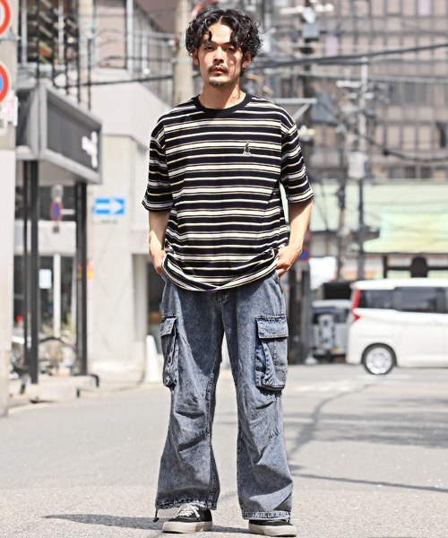 LUXSTYLE(ラグスタイル)の「マルチボーダーワンポイント刺繍半袖Tシャツ(Tシャツ/カットソー・メンズ・パープル/ホワイト/ブラック・L/M)」の6枚目の写真