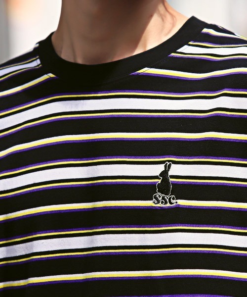 LUXSTYLE(ラグスタイル)の「マルチボーダーワンポイント刺繍半袖Tシャツ(Tシャツ/カットソー・メンズ・パープル/ホワイト/ブラック・L/M)」の12枚目の写真
