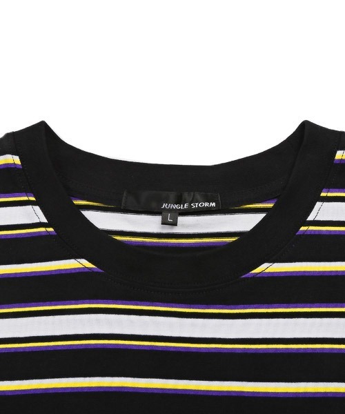 LUXSTYLE(ラグスタイル)の「マルチボーダーワンポイント刺繍半袖Tシャツ(Tシャツ/カットソー・メンズ・パープル/ホワイト/ブラック・L/M)」の13枚目の写真