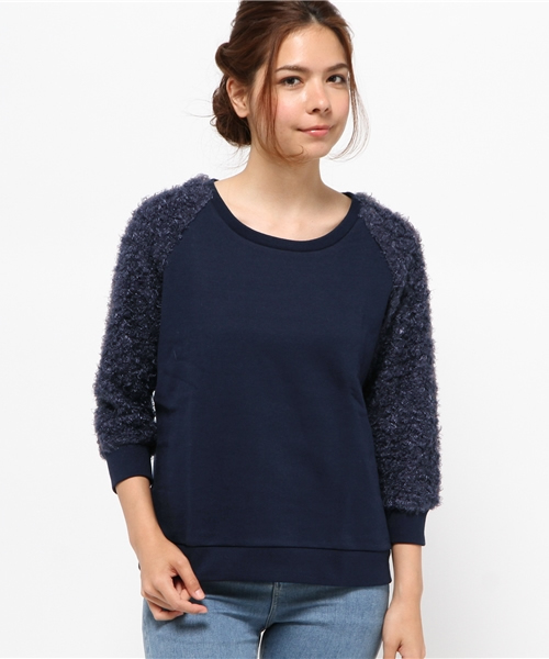OUTLET（アウトレット）の「【Discoat Petit】裏起毛裏毛袖ブークレプルオーバー（Tシャツ/カットソー・レディース・ダークグレー/ネイビー/杢グレー・FREE）」の3枚目の写真