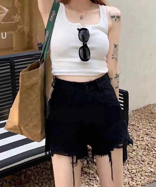 SPIGA（スピーガ）の「裾ダメージデニムショートパンツ（デニムパンツ・レディース・ブラック/ホワイト/ブルー・SMALL/MEDIUM/FREE）」の12枚目の写真