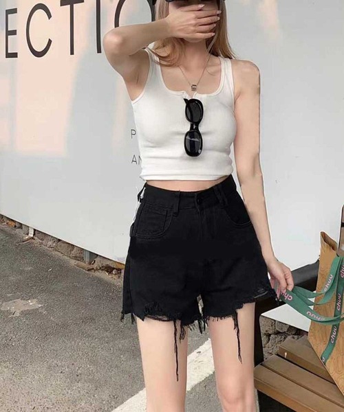 SPIGA（スピーガ）の「裾ダメージデニムショートパンツ（デニムパンツ・レディース・ブラック/ホワイト/ブルー・SMALL/MEDIUM/FREE）」の4枚目の写真