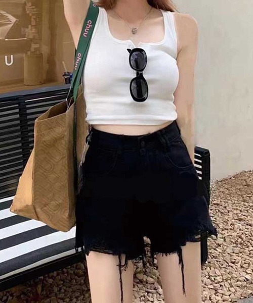 SPIGA（スピーガ）の「裾ダメージデニムショートパンツ（デニムパンツ・レディース・ブラック/ホワイト/ブルー・SMALL/MEDIUM/FREE）」の6枚目の写真