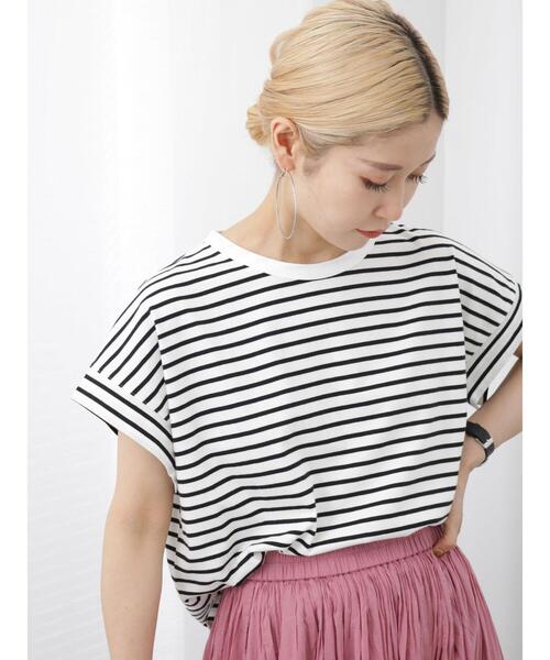 Samansa Mos2 blue（サマンサモスモスブルー）の「【USAコットン】フレンチスリーブTシャツ（Tシャツ/カットソー・レディース・ホワイト/ブラック/ベージュ/オフホワイト/ブルー・F）」の2枚目の写真