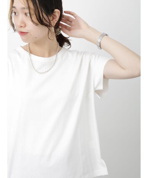 Samansa Mos2 blue（サマンサモスモスブルー）の「【USAコットン】フレンチスリーブTシャツ（Tシャツ/カットソー・レディース・ホワイト/ブラック/ベージュ/オフホワイト/ブルー・F）」の3枚目の写真