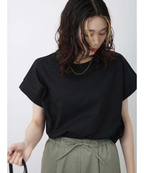 Samansa Mos2 blue（サマンサモスモスブルー）の「【USAコットン】フレンチスリーブTシャツ（Tシャツ/カットソー・レディース・ホワイト/ブラック/ベージュ/オフホワイト/ブルー・F）」の4枚目の写真