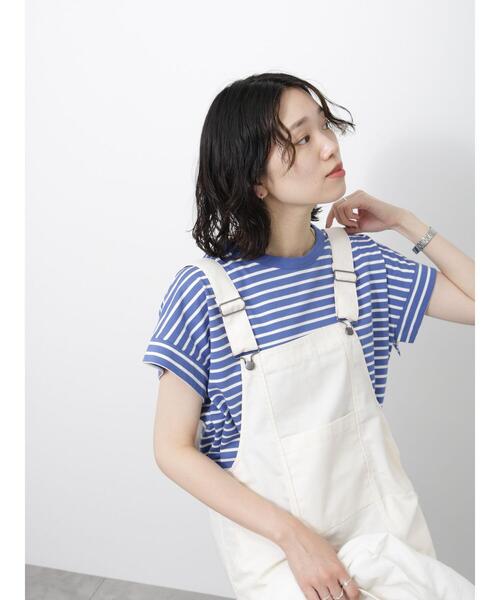 Samansa Mos2 blue（サマンサモスモスブルー）の「【USAコットン】フレンチスリーブTシャツ（Tシャツ/カットソー・レディース・ホワイト/ブラック/ベージュ/オフホワイト/ブルー・F）」の6枚目の写真