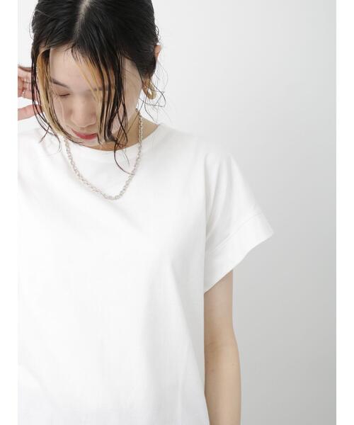 Samansa Mos2 blue（サマンサモスモスブルー）の「【USAコットン】フレンチスリーブTシャツ（Tシャツ/カットソー・レディース・ホワイト/ブラック/ベージュ/オフホワイト/ブルー・F）」の9枚目の写真